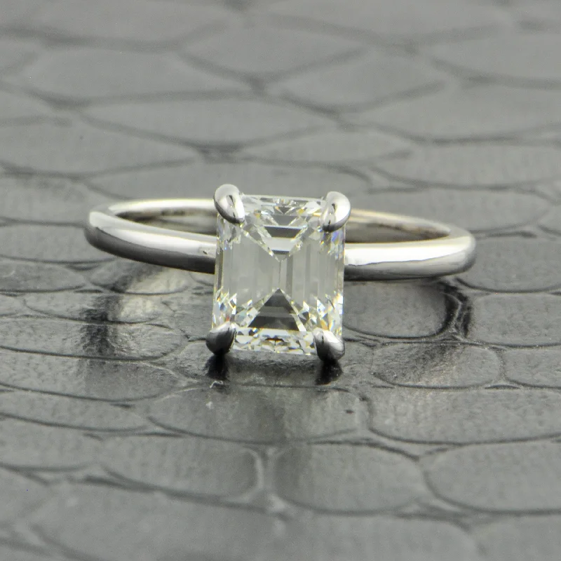 Ladies engagement rings anniversary upgrades-GIA 2.08 ct. Emerald Cut Diamond Engagement Ring in White Gold