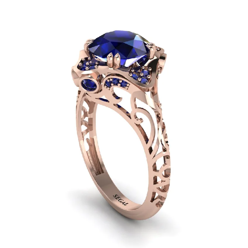 Ladies engagement rings luxurious solitaires-Sapphire Ornate Filigree Engagement Ring - Evie No. 74