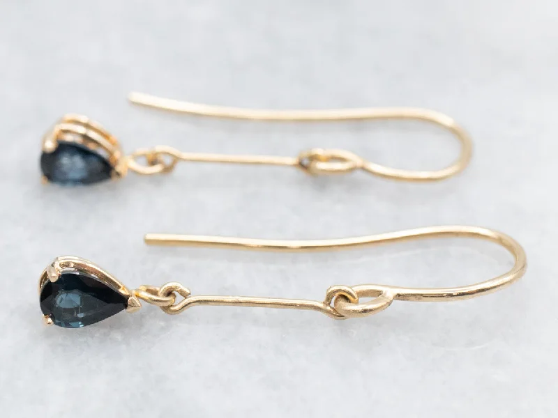 Ladies earrings wear-resistant styles-Gold Bar Sapphire Drop Earrings