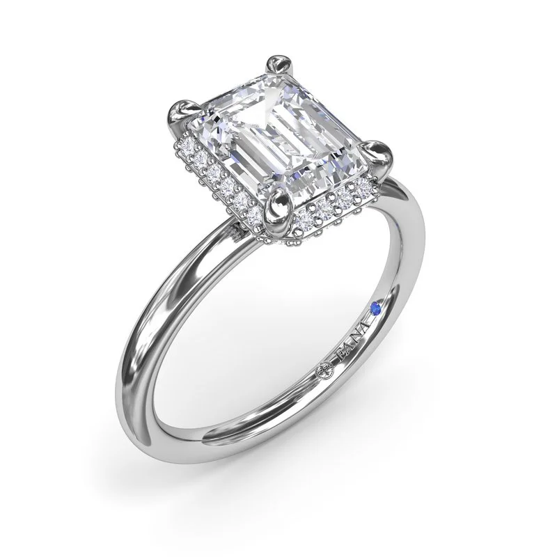 Ladies engagement rings brass gemstone styles-Emerald Cut Halo Diamond Engagement Ring