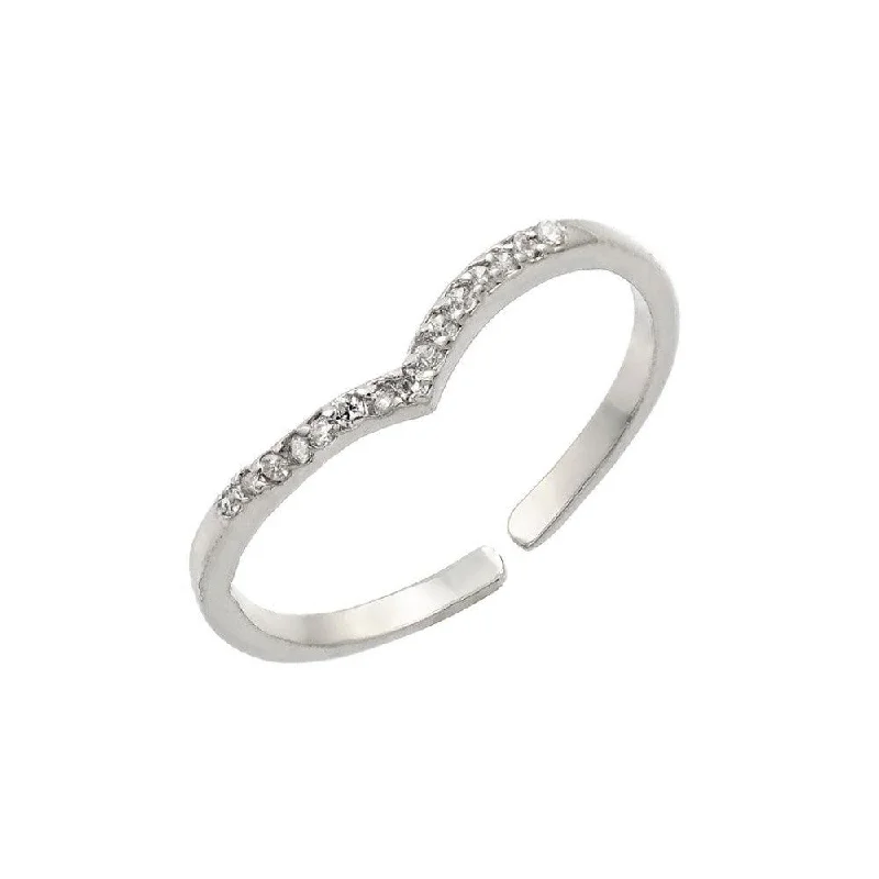 Ladies rings casual everyday wear-Silver 925 Rhodium Plated Clear Inlay CZ Chevron Ring - BGR00879