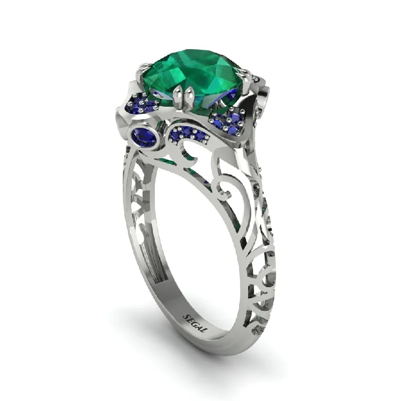 Ladies engagement rings bezel diamonds-Emerald Ornate Filigree Engagement Ring - Evie No. 66