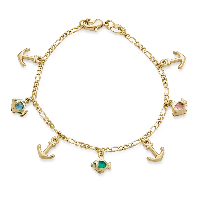 Ladies bracelets pear cut designs-Vacation Nautical Star Dolphin Dangling Charm Bracelet 18K Gold Plated