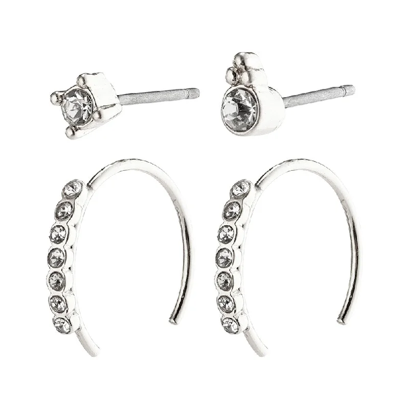 Ladies earrings textured drop designs-Kali Silver Plated Crystal Earring Set