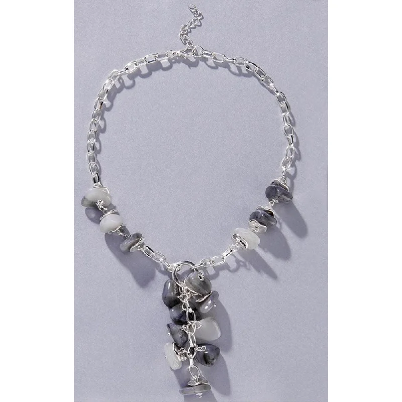 Ladies necklaces adjustable length options-Charlie Paige Silver Necklace w/ Center Gray & Silver Dangle