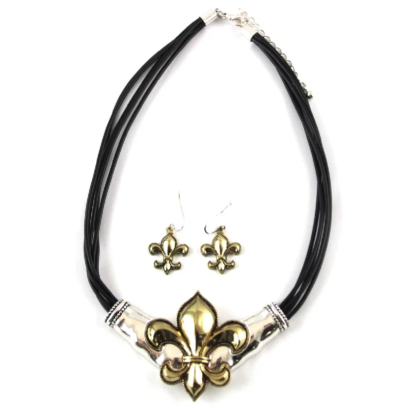 Ladies necklaces metallic sheen styles-Fleur De LIs Necklace & Earrings