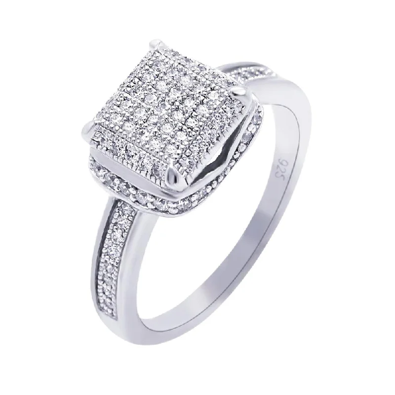 Ladies rings latest fashion trends-Silver 925 Rhodium Plated Micro Pave CZ Square Ring - ACR00045