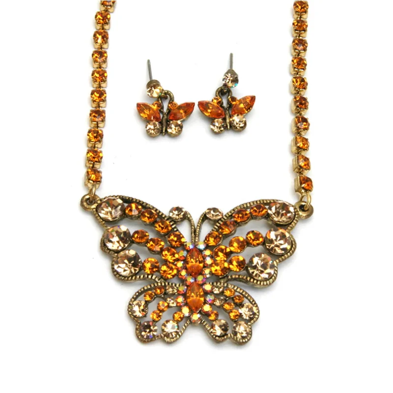 Ladies necklaces intricate contour designs-Butterfly Necklace Set, Topaz