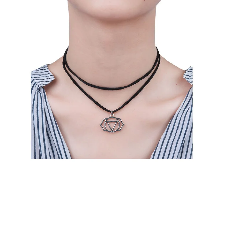 Ladies necklaces top jewelry brands-Sexy Sparkles Velvet Suede Double Layer Chakra Choker Energy Necklace for Women Girls (C:Agnya /Ajna)