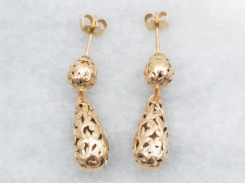 Ladies earrings Edwardian charm designs-Openwork Teardrop Shaped Drop Earrings