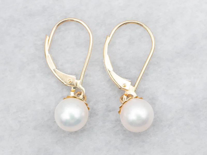 Ladies earrings embossed design earrings-Luminous Saltwater Pearl Drop Earrings