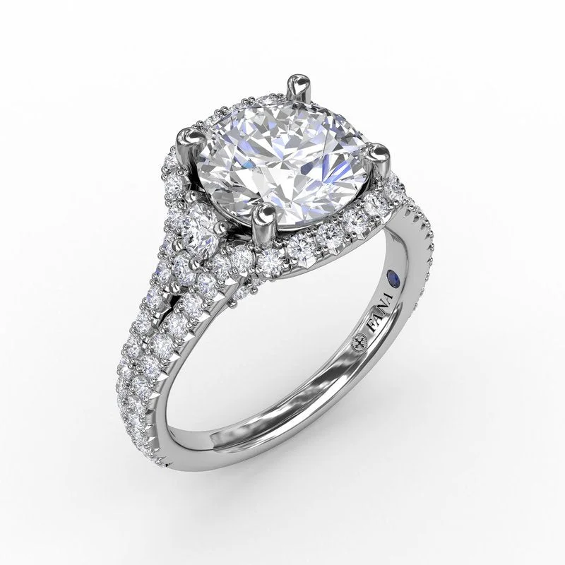 Ladies engagement rings matching diamond bands-Cushion Halo Engagement Ring With Side Stones and Double-Row Diamond Band