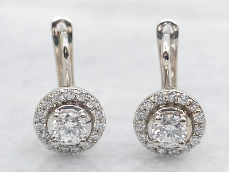 Ladies earrings subtle beauty styles-Modern Diamond Halo Drop Earrings