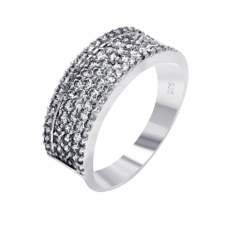 Ladies rings classic vintage looks-Silver 925 Rhodium Plated Clear Pave Set CZ Eternity Ring - BGR00468