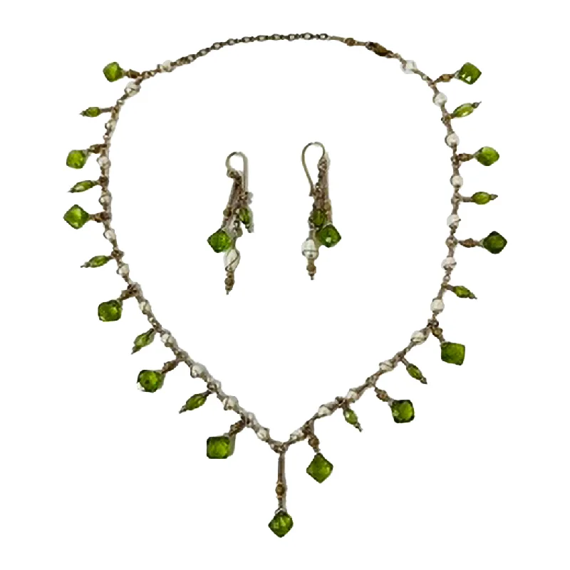 Ladies earrings high investment value-14K Gold Necklace with Peridot and Pearl with Matching Earrings