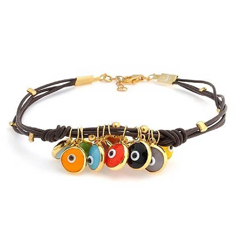 Ladies bracelets twisted band styles-Protection Good Luck Amulet Strand Bracelet with Multicolor Evil Eye Beads 7-7.5 Inch