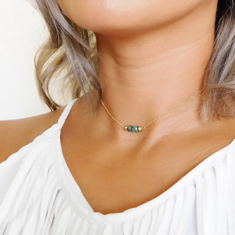 Ladies necklaces rustic charm designs-Elyse Choker Necklace • Raw Emerald Bar Necklace