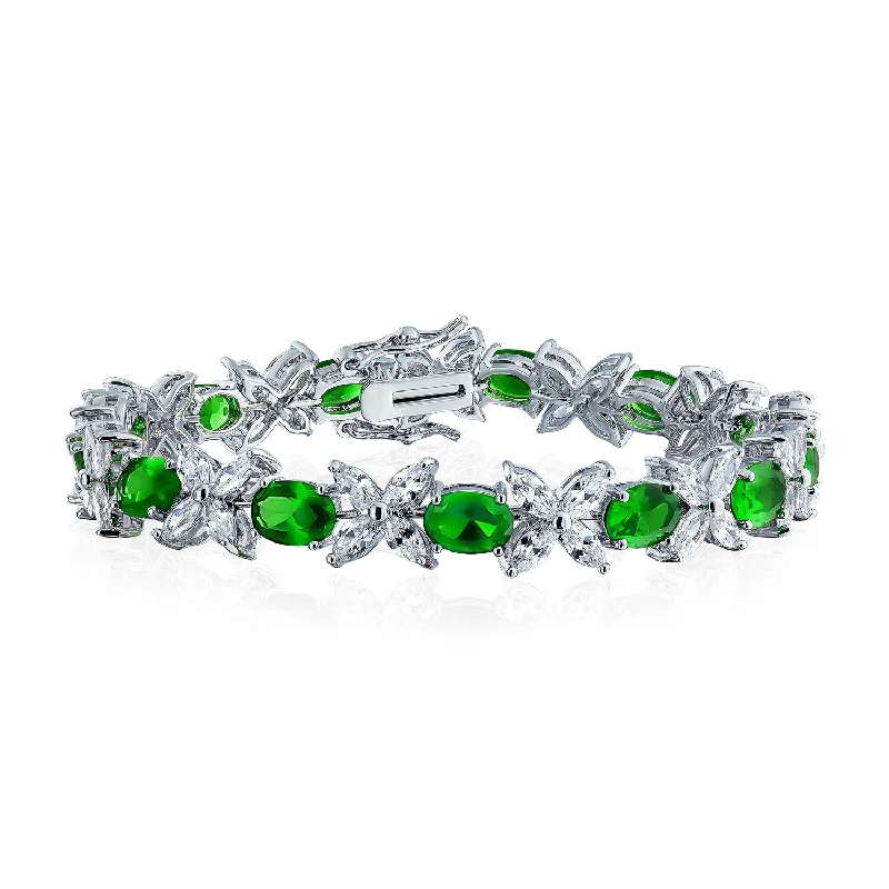 Ladies bracelets hypoallergenic materials-Vintage Style Tennis Bracelet with Cubic Zirconia and Simulated Emerald or Ruby