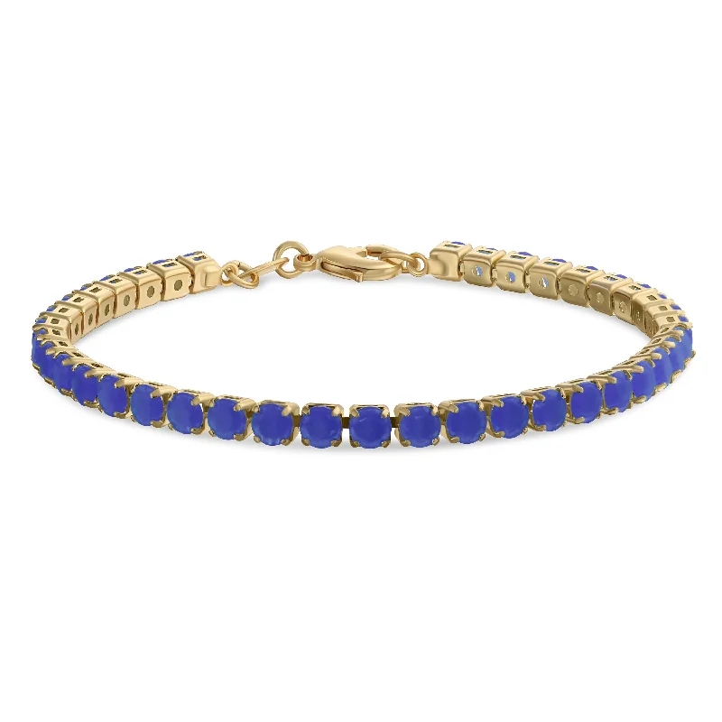 Ladies bracelets gothic revival styles-Classic 12CTW Blue CZ Tennis Bracelet 14K Gold Plated 7.5 Inch