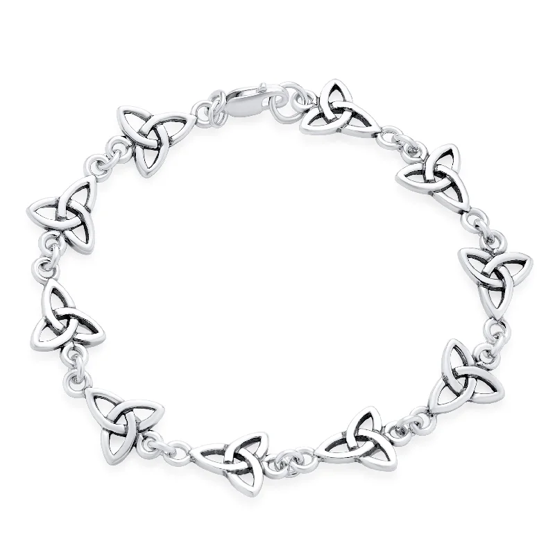 Ladies bracelets intricate contour designs-Spiritual Chain Link Bracelet Celtic Triquetra Trinity Sterling Silver 's Jewelry