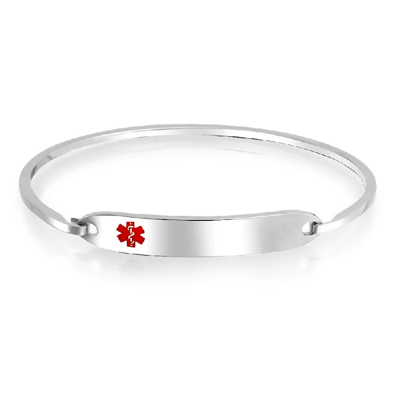 Ladies bracelets textured band designs-Sleek Medical ID Bracelet Bangle Stainless Steel 7 Inch