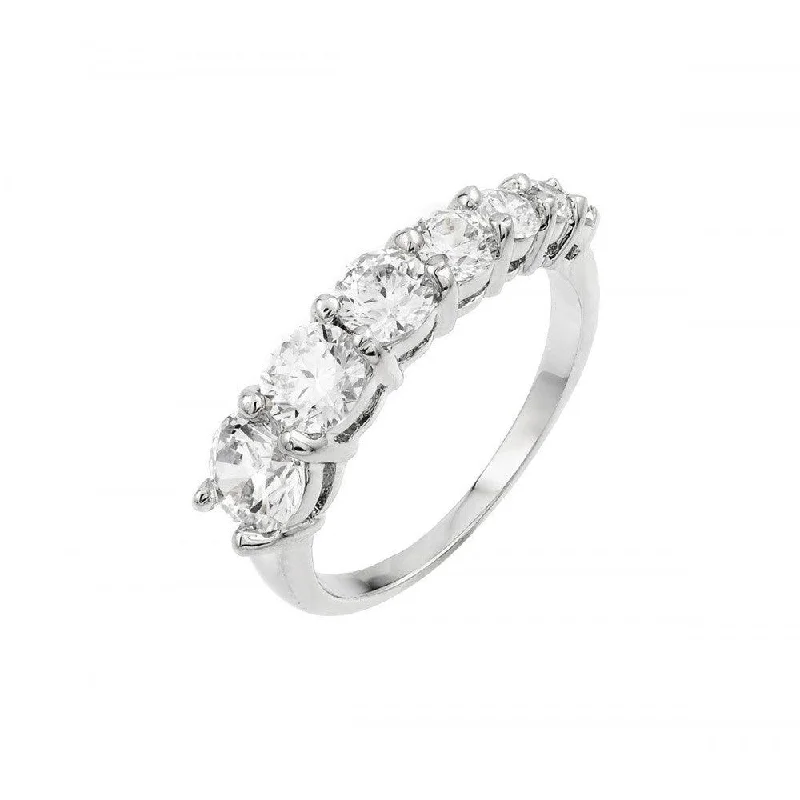 Ladies rings titanium modern designs-Silver 925 Rhodium Plated Graduated CZ Ring - BGR00859