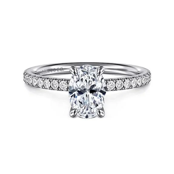 Ladies engagement rings festive gemstone cuts-Twain - 14K White Gold Oval Diamond Engagement Ring (Setting Only)