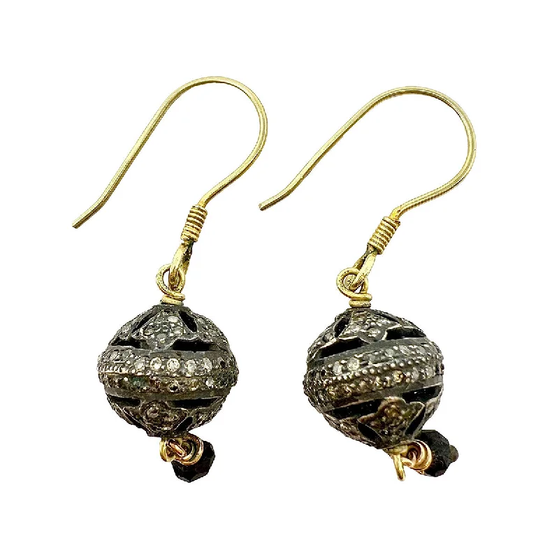 Ladies earrings festive season styles-Gold Plated Dangle Ball Earrings with Indian Diamond