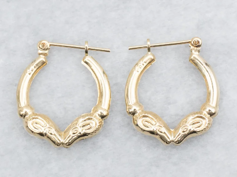 Ladies earrings flat stud earrings-Yellow Gold Ram Head Hoop Earrings