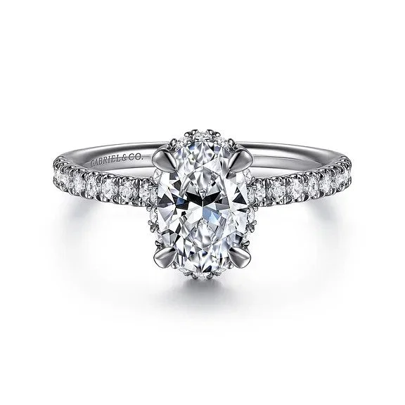 Ladies engagement rings couple solitaires-Suede - 14K White Gold Oval Hidden Halo Diamond Engagement Ring (Setting Only)