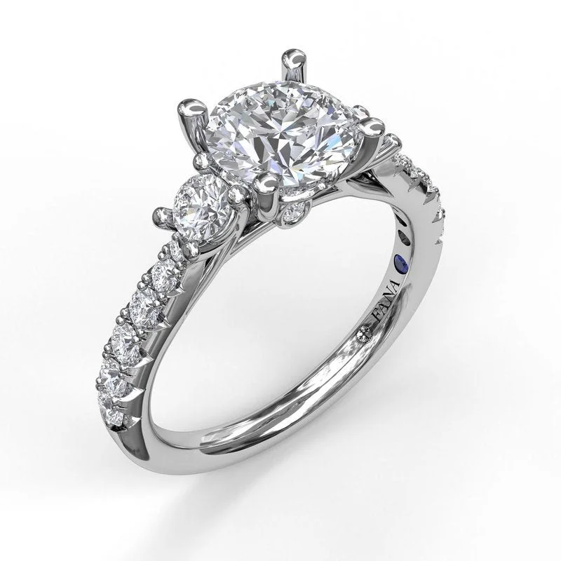 Ladies engagement rings floral diamond-Three Stone With Pave Engagement Ring