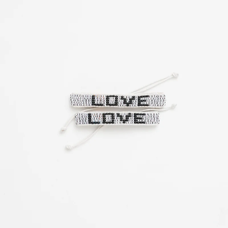 Ladies bracelets brushed texture designs-FINAL SALE: Big & Kid Woven LOVE Bracelet Pack - White/Black Dash/Black