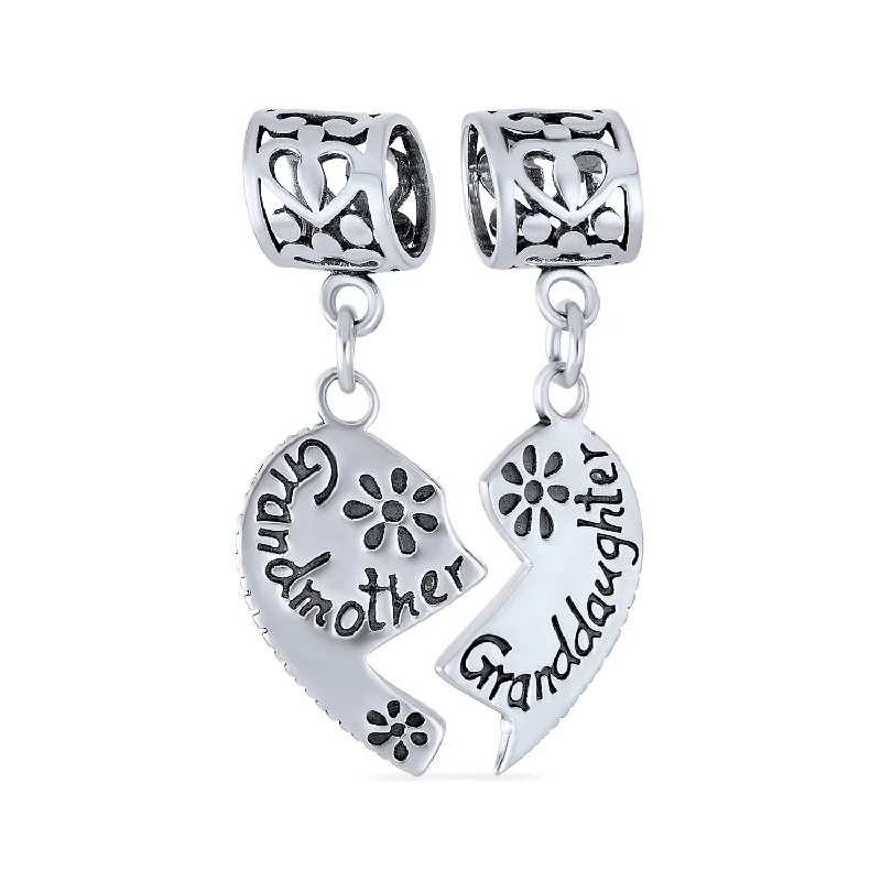 Ladies bracelets monochromatic styles-BFF Puzzle Heart Grandmother Granddaughter Dangle Charm Bead Sterling Silver Bracelet