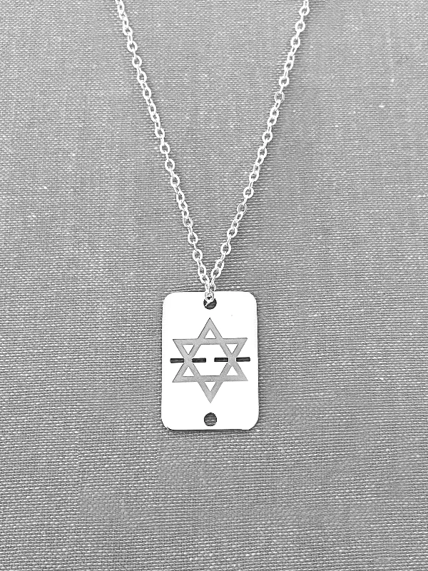 Ladies necklaces aged patina necklaces-Shield Star of David ID Tag Necklace