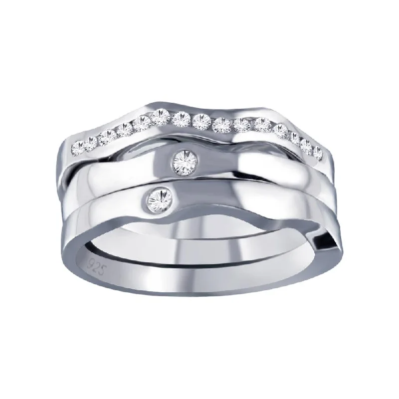 Ladies rings diamond accent pieces-Silver 925 Rhodium Plated Clear CZ Stackable Ring Set - AAR0048