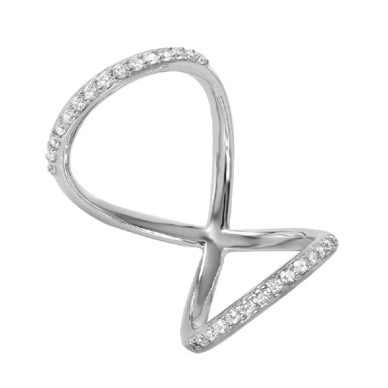 Ladies rings diamond accent pieces-Silver 925 Rhodium Plated Curved Infinity Shaped CZ Ring - GMR00041