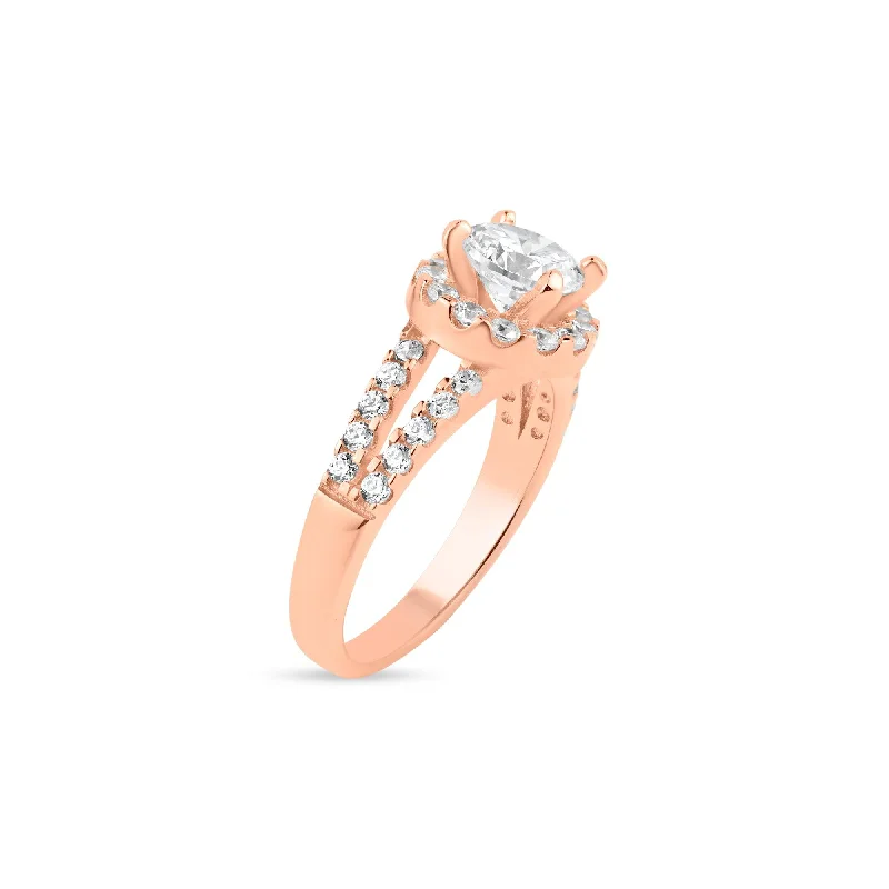 Ladies rings soft glow designs-Silver 925 Rose Gold Plated Clear Cluster CZ Ring - BGR00613