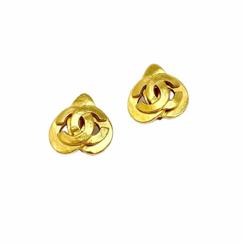 Ladies earrings luxurious bold designs-Chanel 24K Gold Plated Vintage Heart Shaped Earrings