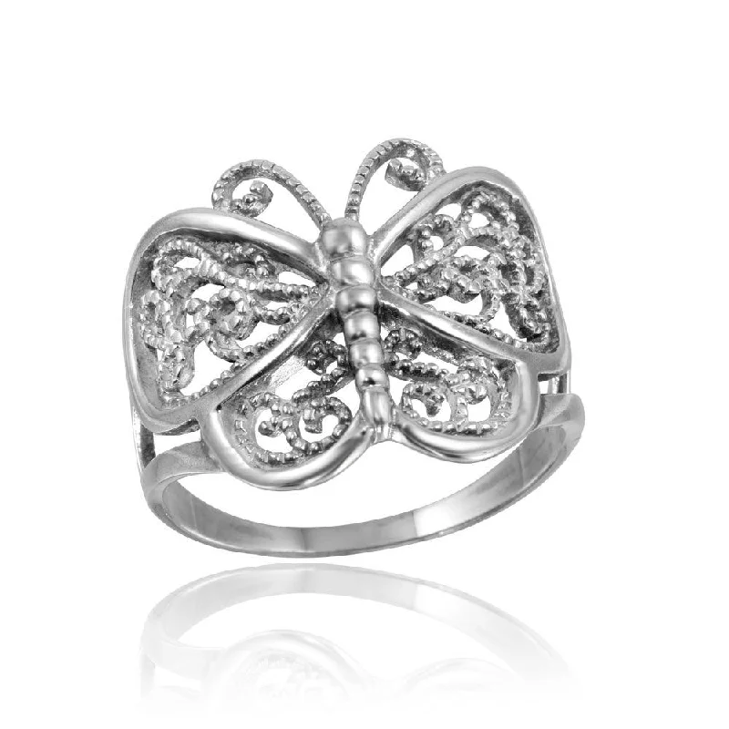 Ladies rings Japanese aesthetic rings-High Polished 925 Sterling Silver Butterfly Ring - CR00743