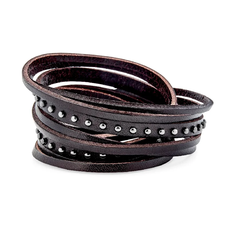 Ladies bracelets Native American styles-Hip Hop Punk Rocker Cuff Bracelet Metal Studded Rivets Multi-Layer Leather