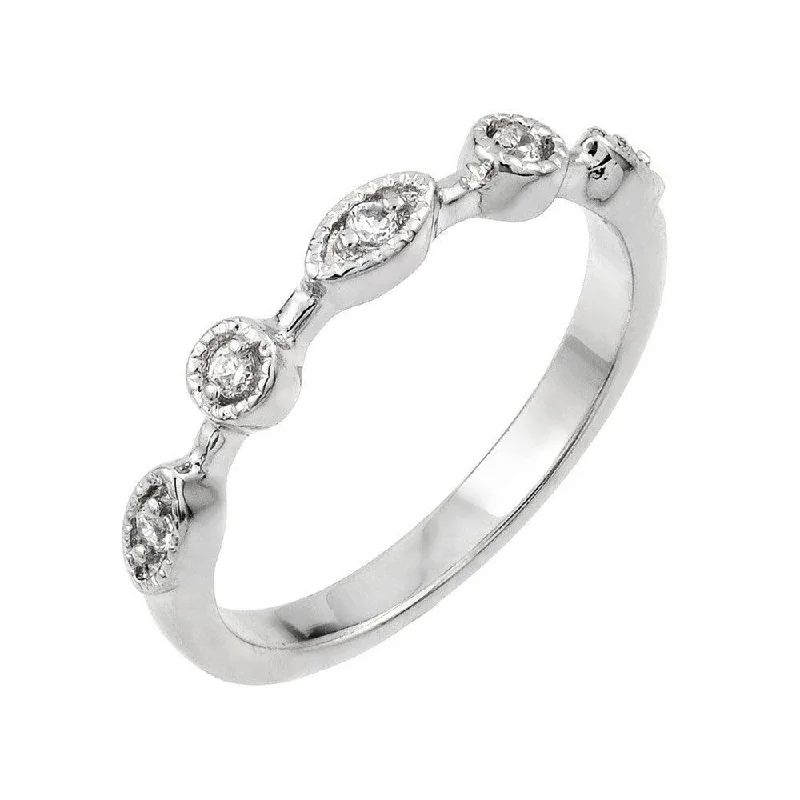 Ladies rings sapphire stone designs-Silver 925 Rhodium Plated Multi Shaped Clear CZ Ring - BGR00855