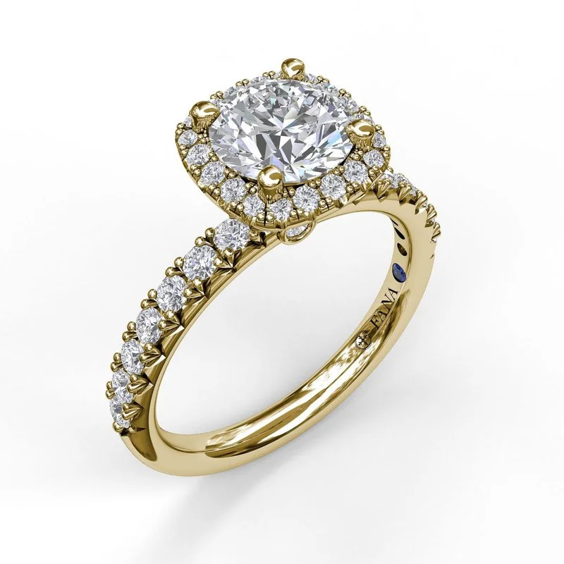 Ladies engagement rings twisted halo rings-Classic Diamond Halo Engagement Ring with a Gorgeous Side Profile