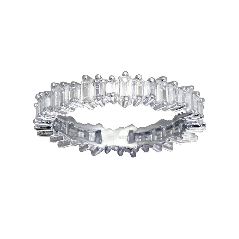 Ladies rings antique style rings-925 Sterling Silver Emerald Cut CZ Baguette Eternity Band Ring - GMR00291