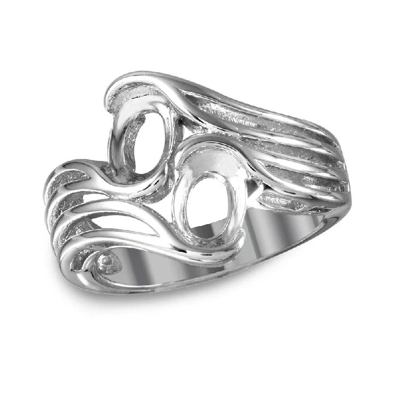 Ladies rings punk style vibes-Silver 925 Rhodium Plated Split Shank Double Oval Stone Mounting Ring - BGR01020