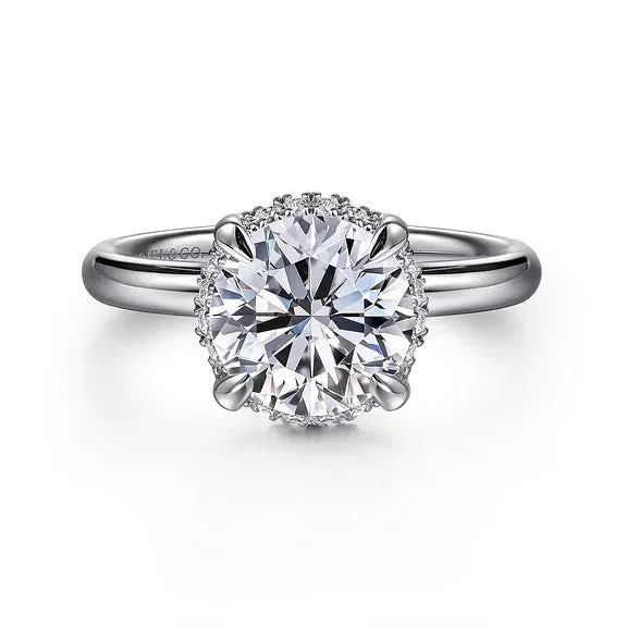 Ladies engagement rings unique solitaire styles-Symphony - 14K White Gold Round Hidden Halo Diamond Engagement Ring (Setting Only)