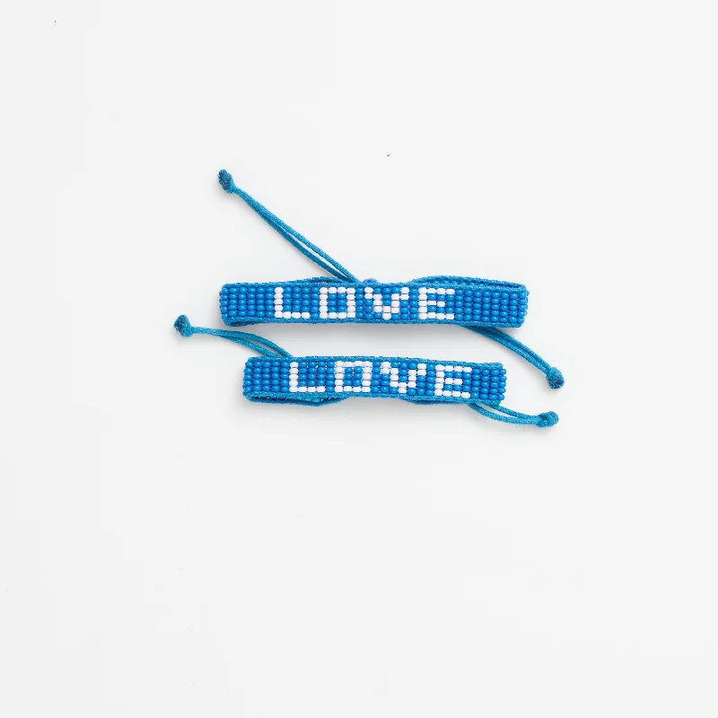 Ladies bracelets aquamarine blue designs-FINAL SALE: Big & Kid Woven LOVE Bracelet Pack - Denim/White