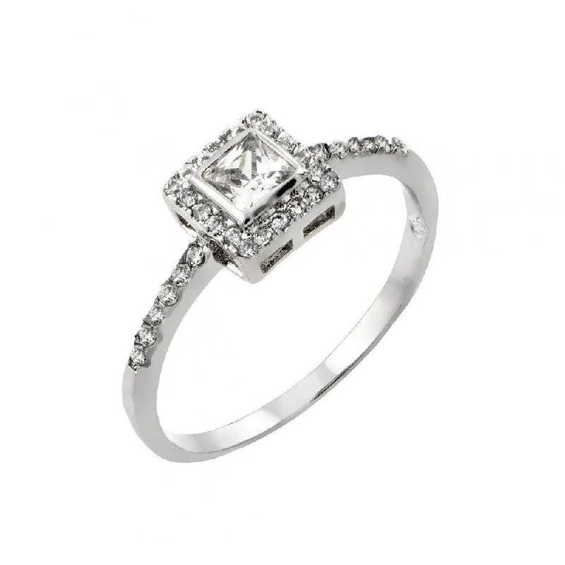 Ladies rings radiant shine styles-Silver 925 Rhodium Plated Clear Square CZ Ring - BGR00833