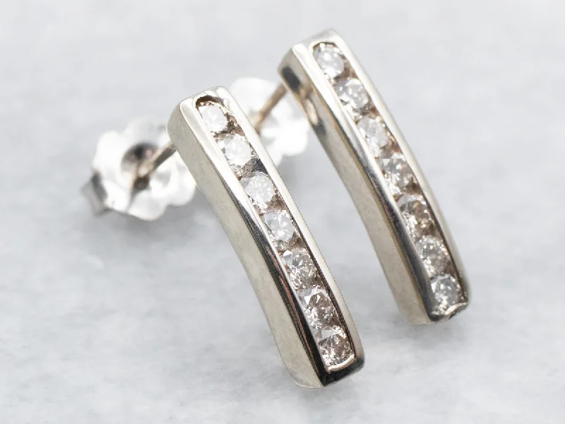 Ladies earrings complex form styles-Sleek Channel Set Diamond Bar Drop Earrings