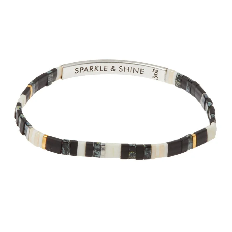 Ladies bracelets step cut designs-Good Karma Miyuki Bracelet | Sparkle & Shine - Raven/Silver