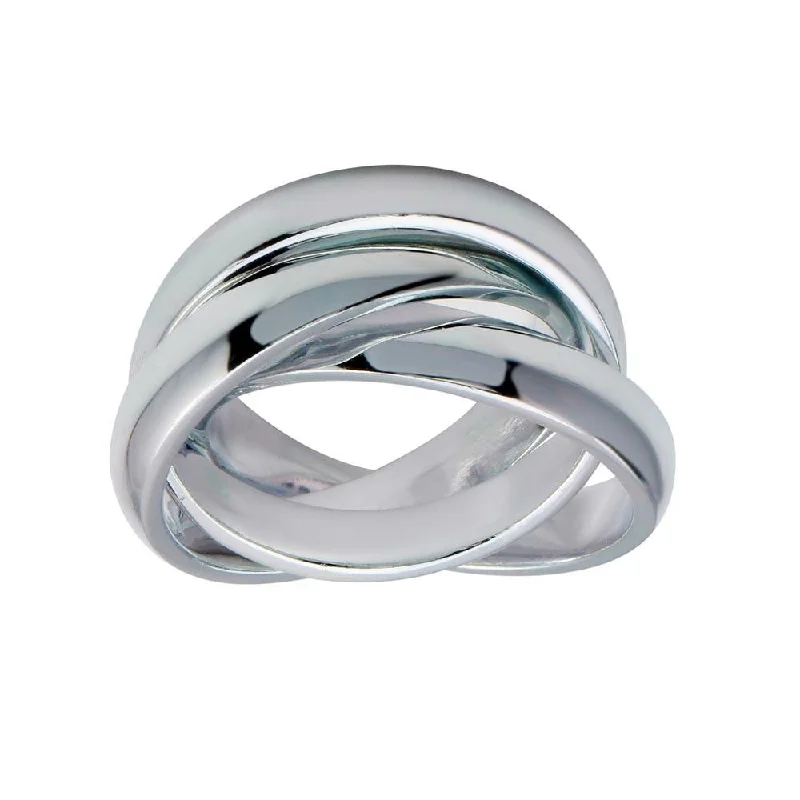 Ladies rings embossed design rings-High Polished 925 Sterling Silver 3 Band Rolling Ring - CR00713